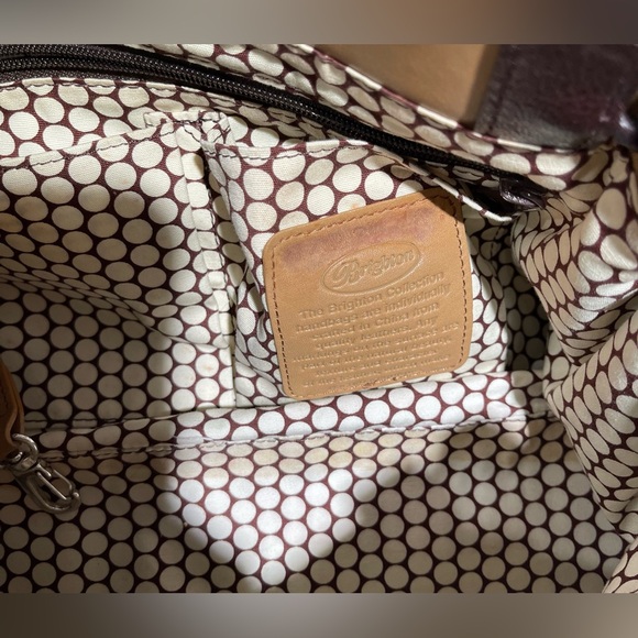 BRIGHTON Leather Shoulder Bag, Braided handles, Camel with brown trim - Picture 13 of 14